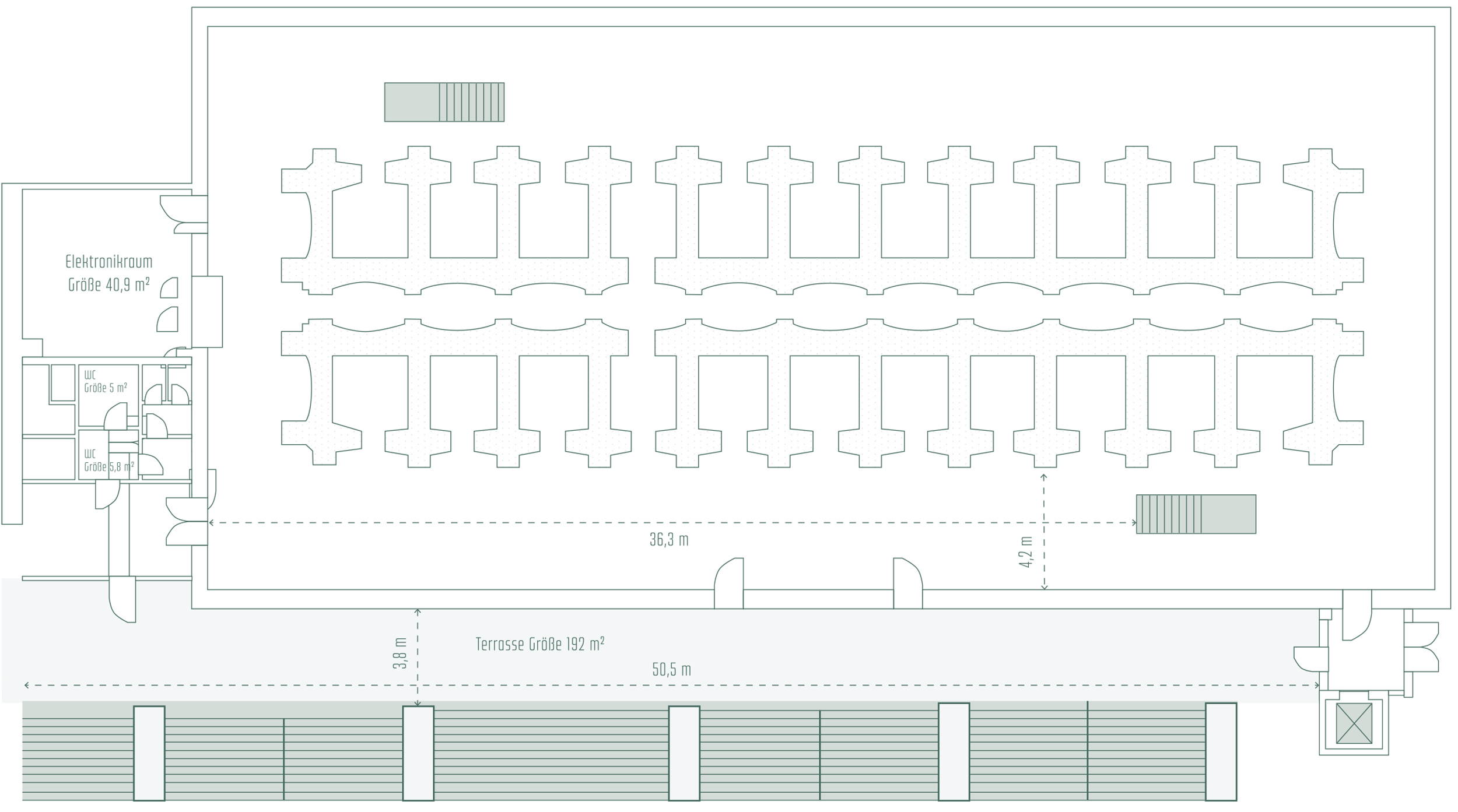 Plan architectural indiquant la disposition des sièges et les zones identifiées par des légendes.